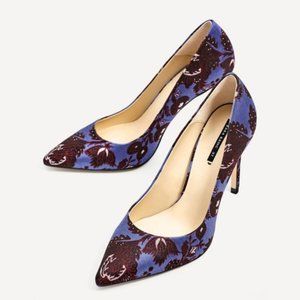 ZARA blue jacquard pointed toe high heel shoes 35